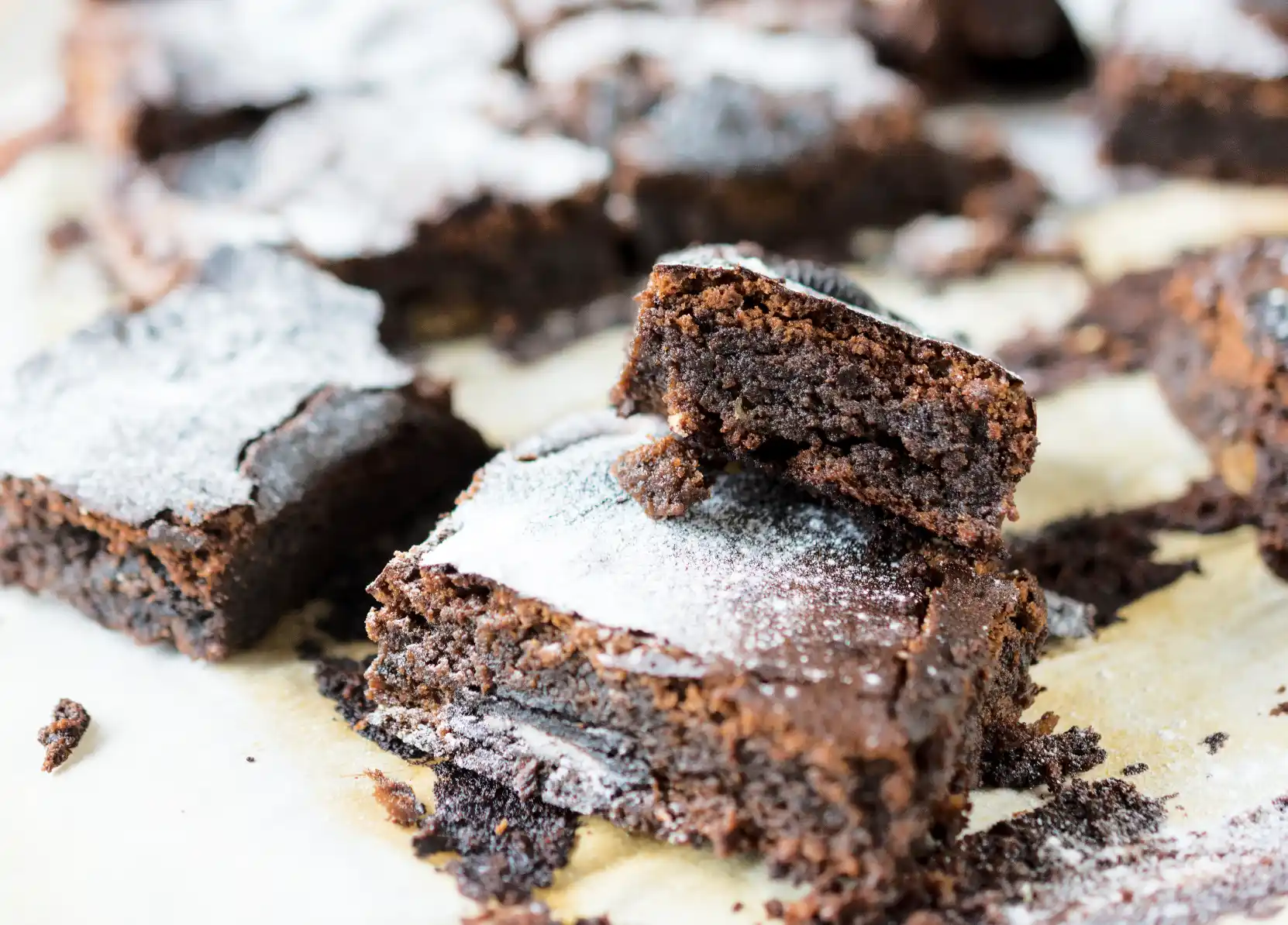 brownies dusted in powdered sugar