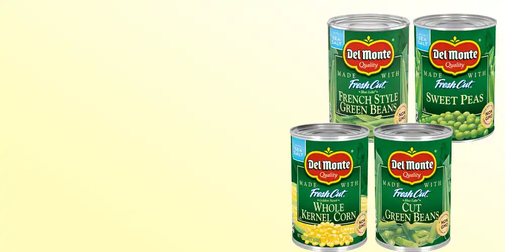 DelMonte Cut Beans, Whole Kernel Corn, Sweet Peas, French Style Green Beans 14.5-15.25 oz
