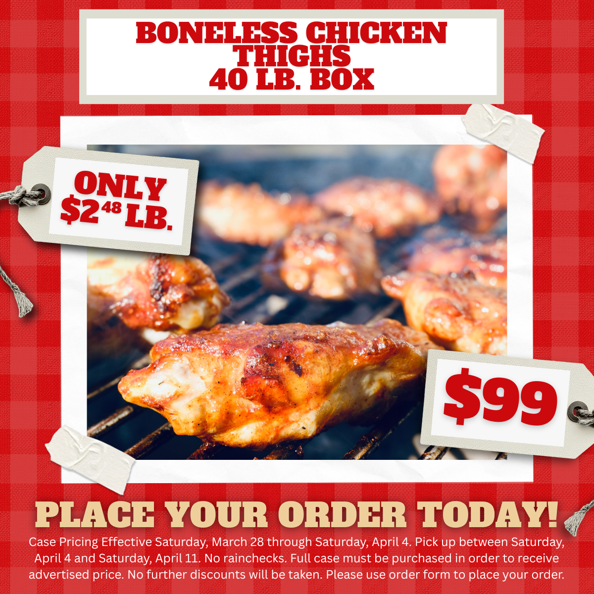 Boneless Chicken Thighs 40 lb. Box - $99