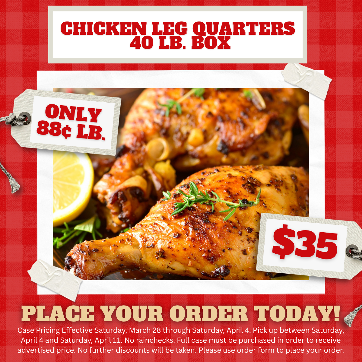 Chicken Leg Quarters 40 lb. Box - $35