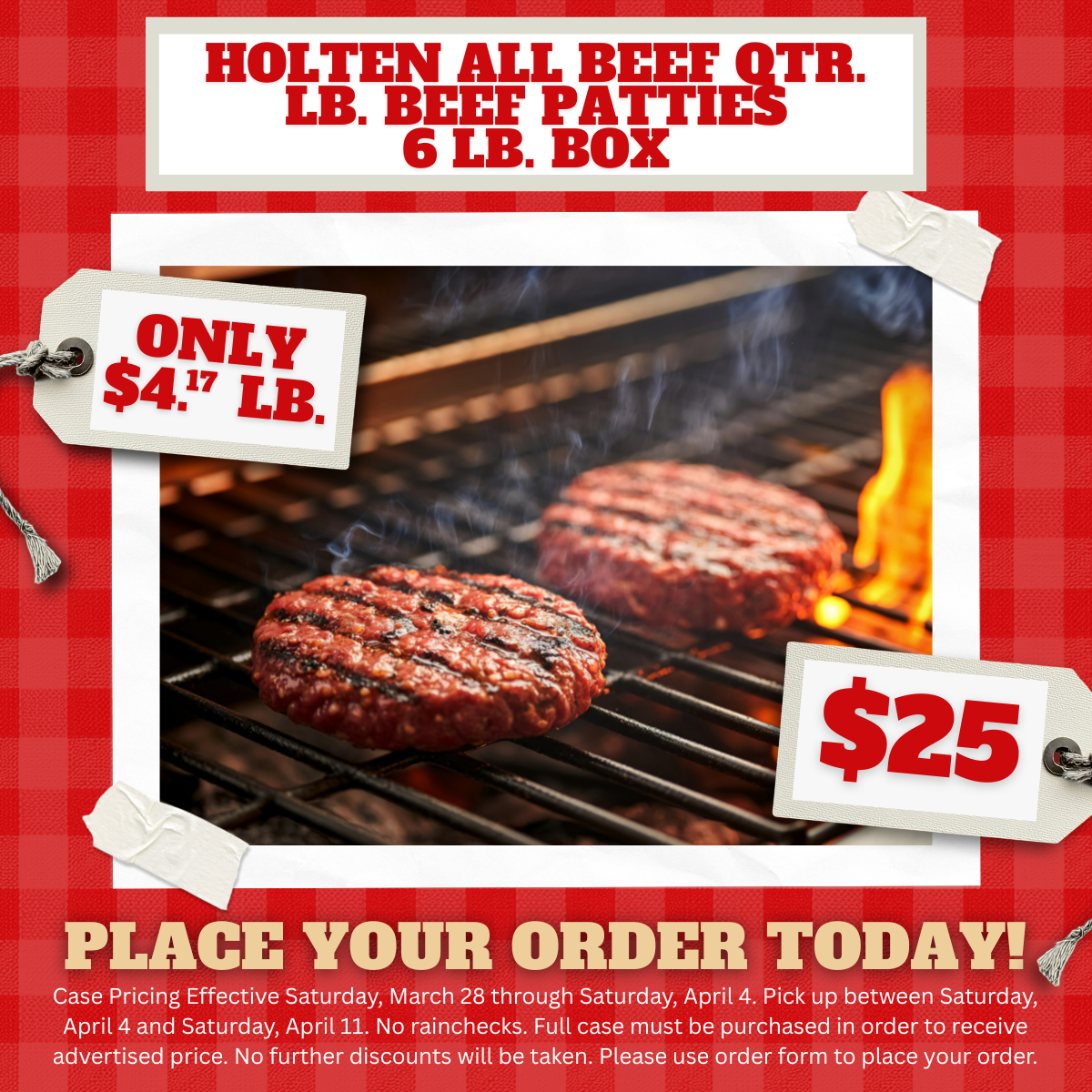 Holten All Beef 1/4 lb. Beef Patties 6 lb. Box - $25