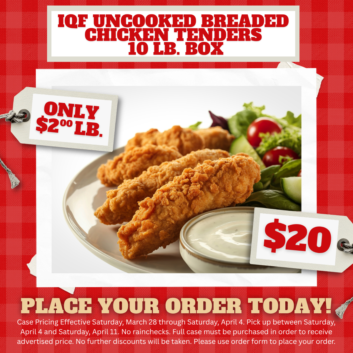 IQF Uncooked Breaded Chicken Tenders 10 lb. Box - $20